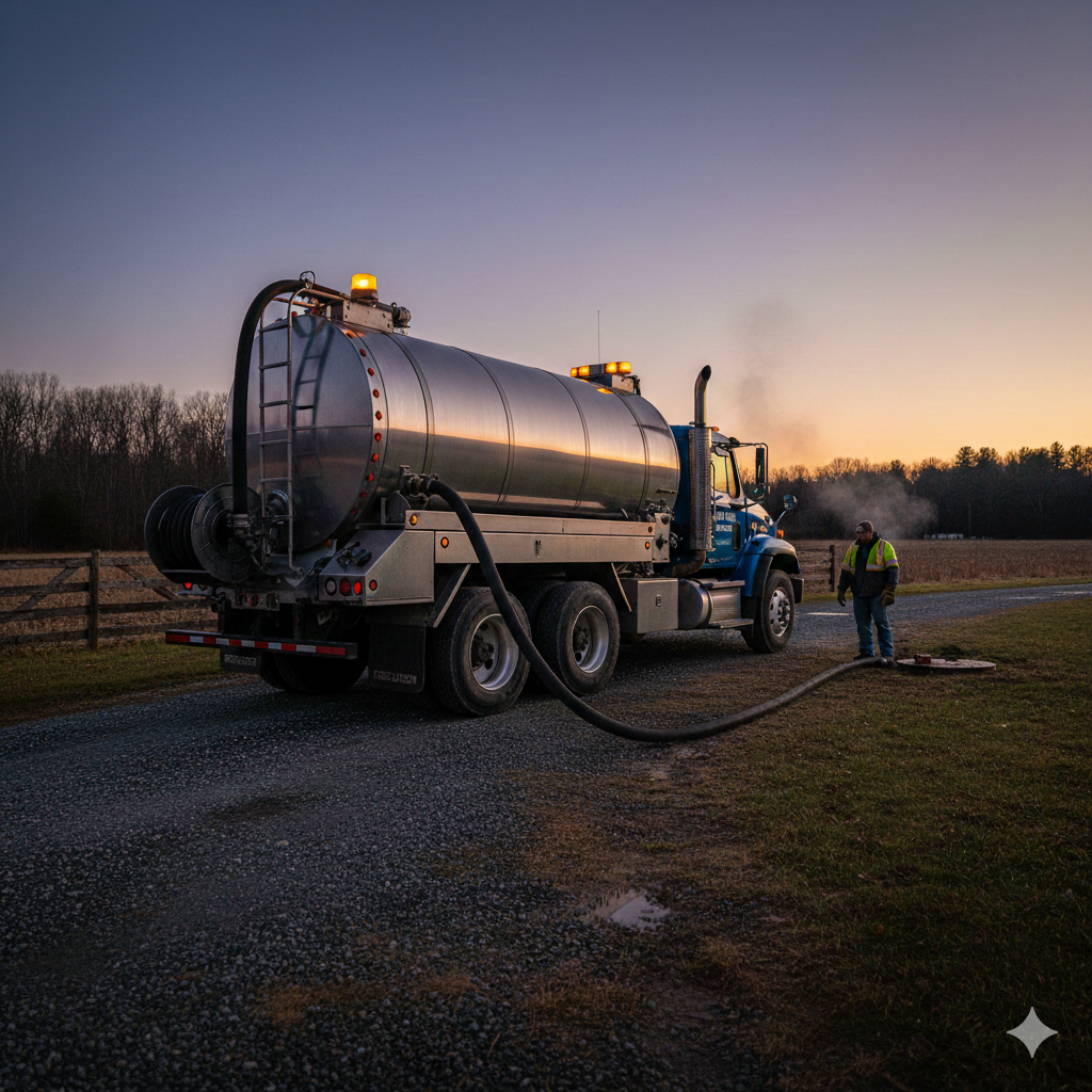 Service truck on a rural driveway